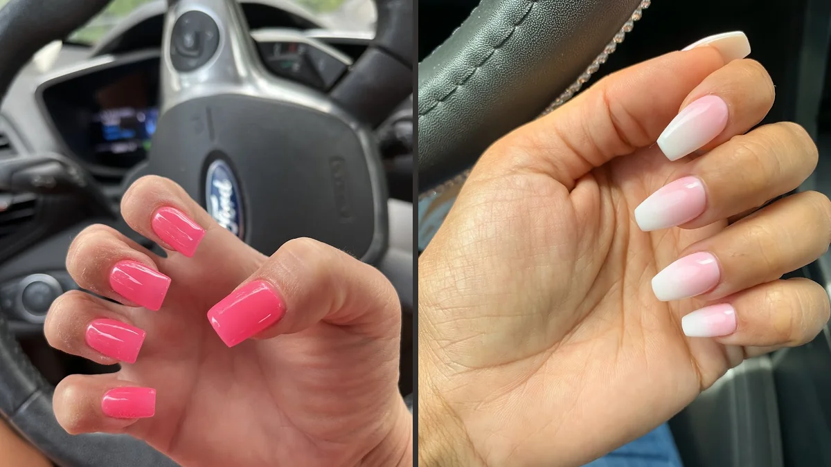 Fresh gel manicure under bright salon lights